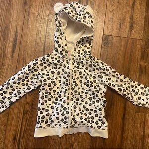 H&M leopard cheetah animal print hoodie zip up with ears girls toddler cream 18m